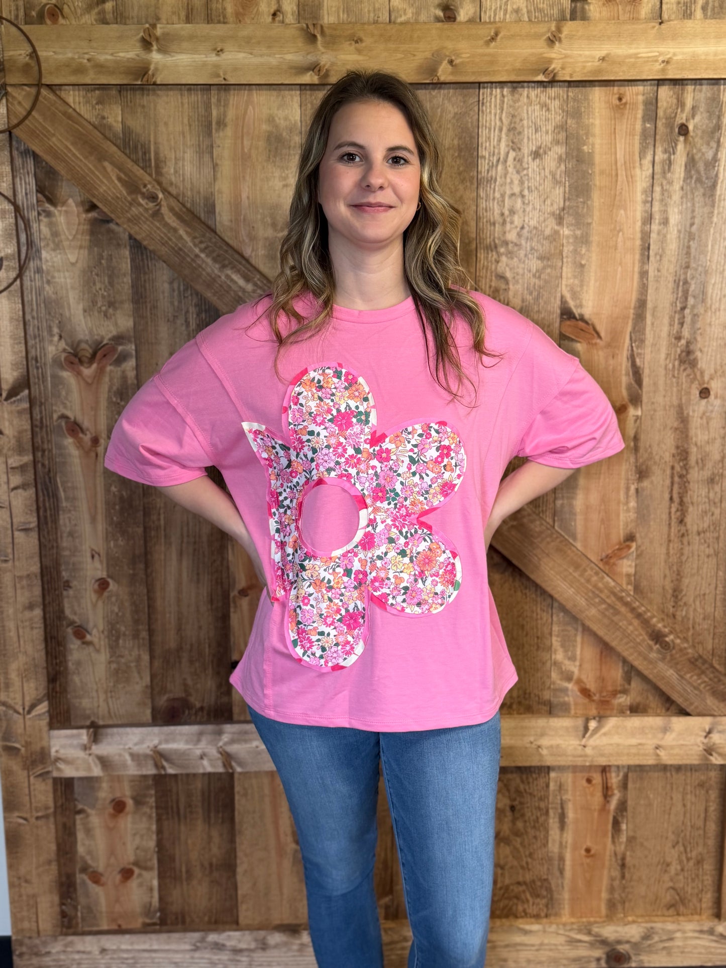 Floral Patchwork Raw Seam Oversize Tee