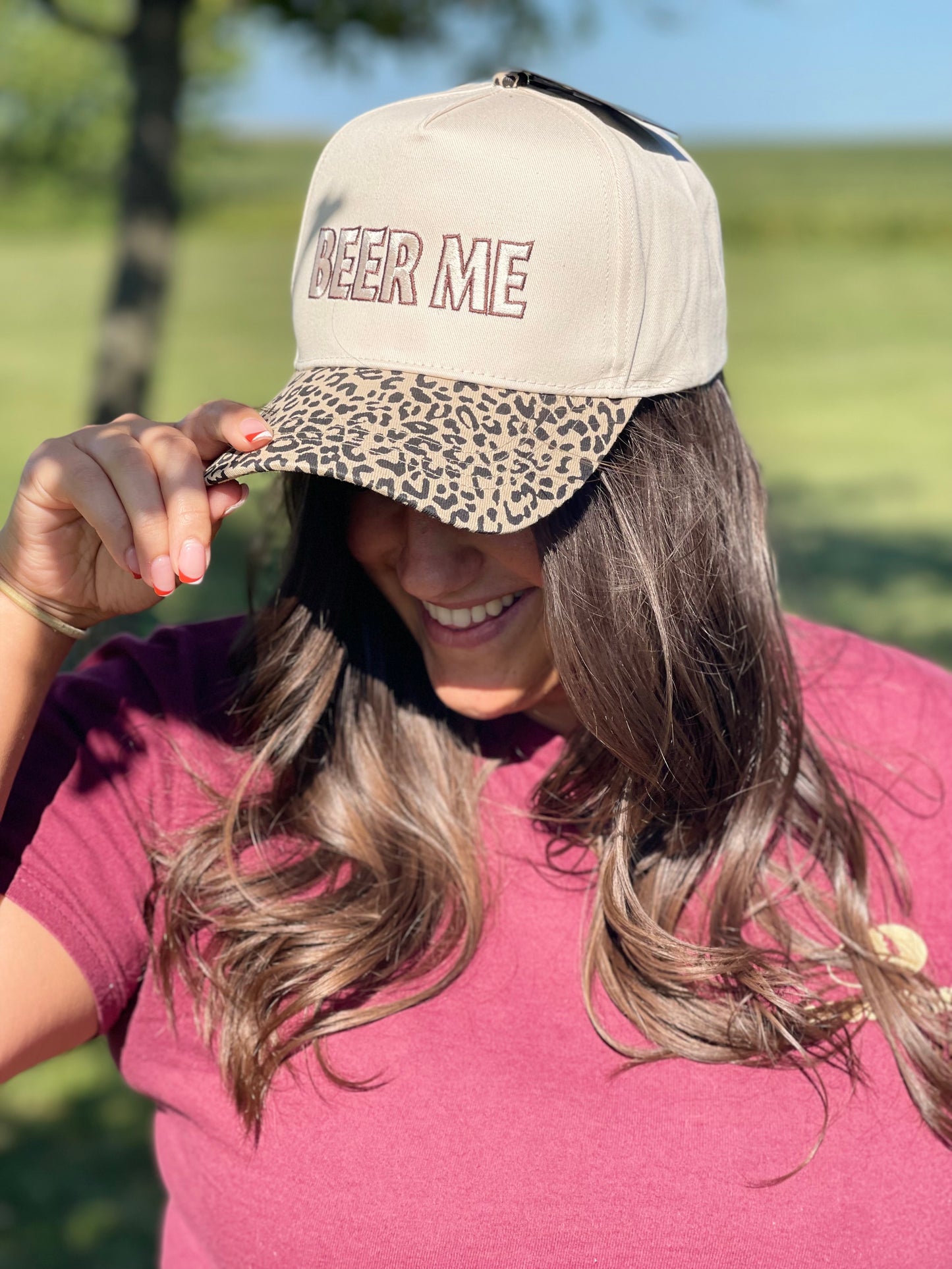 BEER ME Embroidery Leopard Camo Trucker Hat