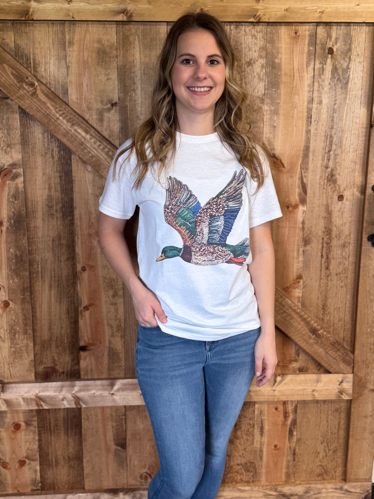 Faux Rhinestone Mallard Tee or Crewneck