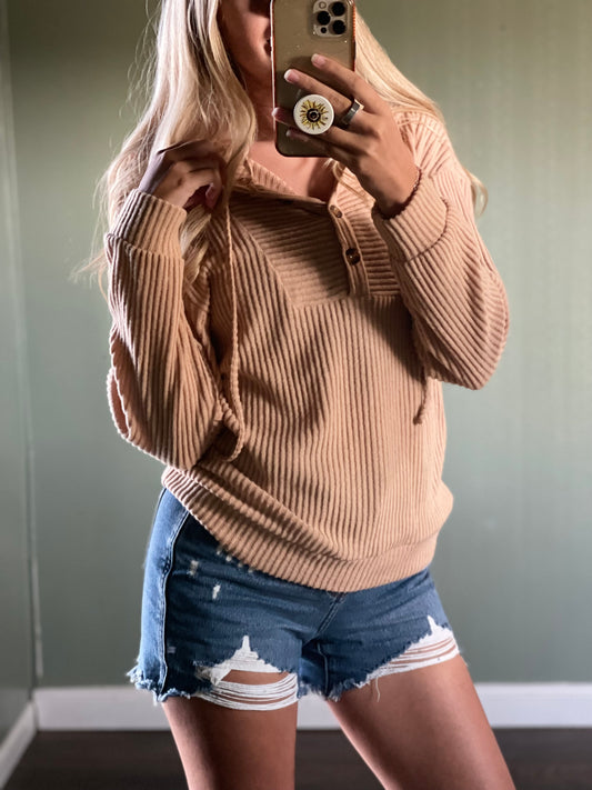 Drawstring Button Front Hoodie