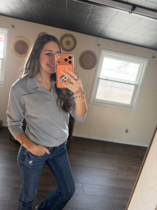 Full Size Johnny Collar Dropped Shoulder Sweater Plus Size