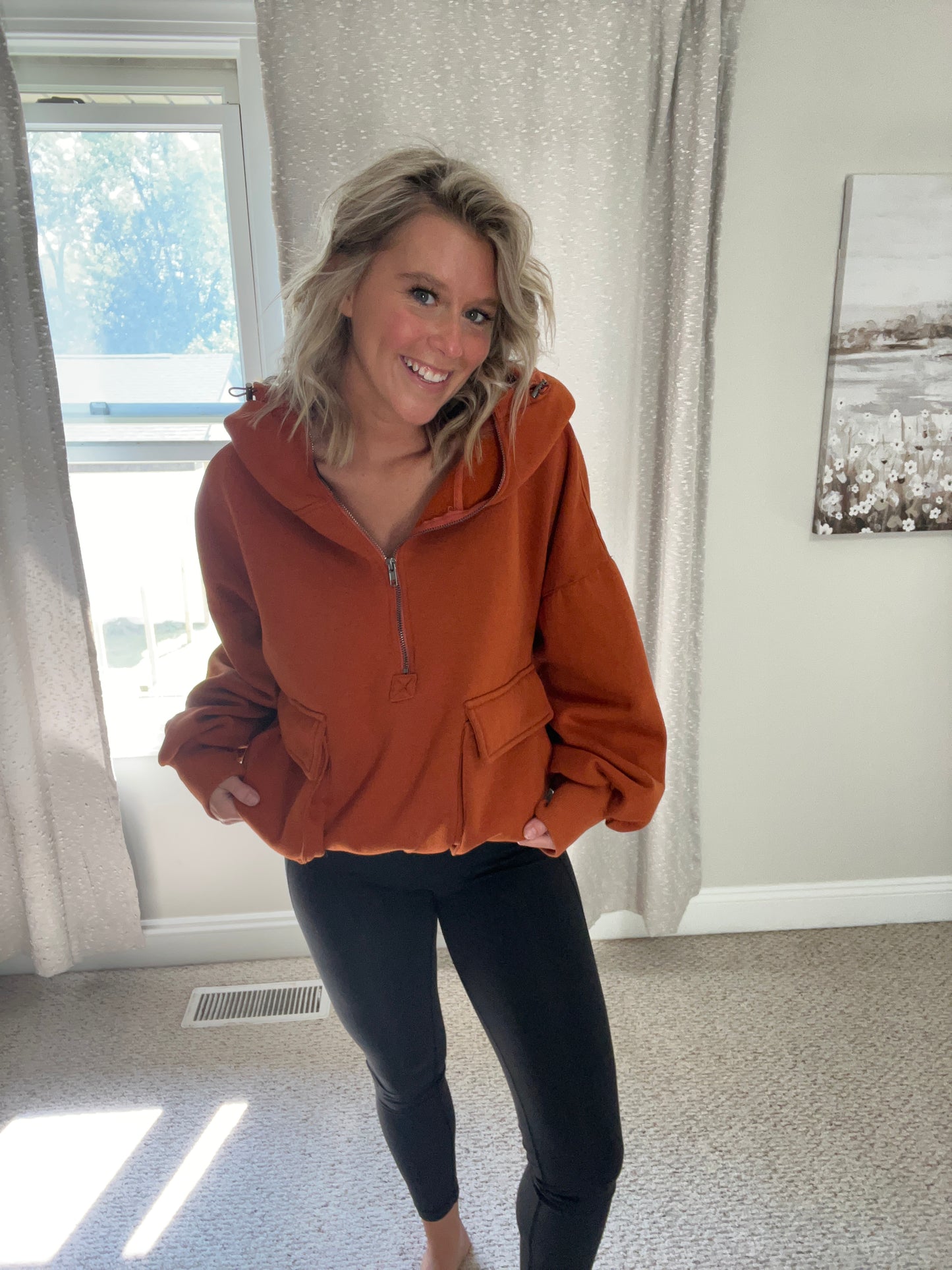 BiBi Half Zip Vintage Washed Fleece Hoodie