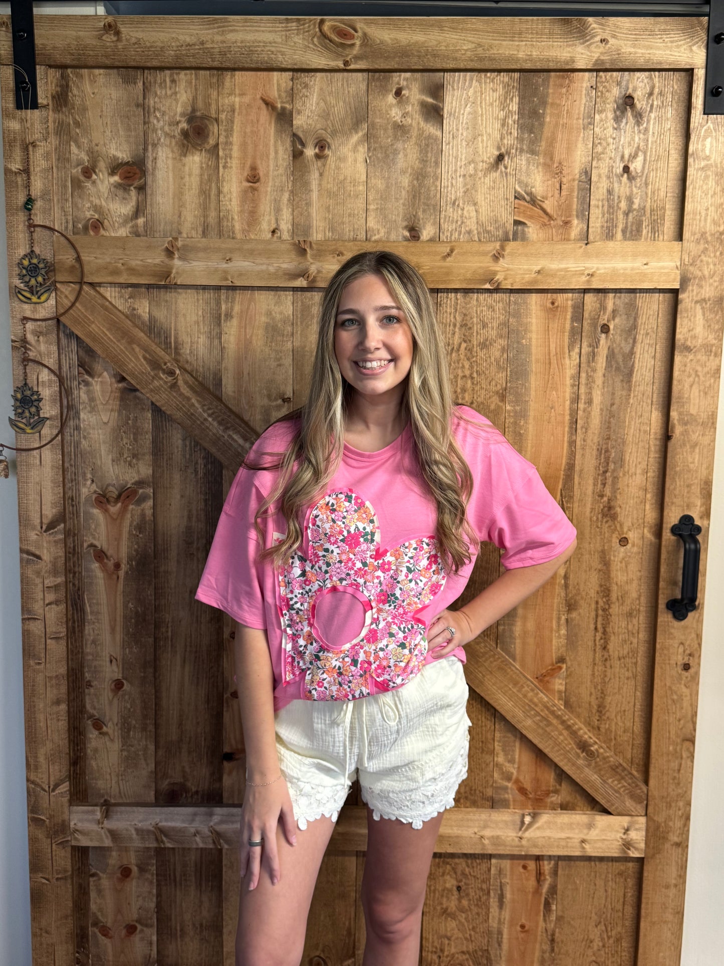 Floral Patchwork Raw Seam Oversize Tee