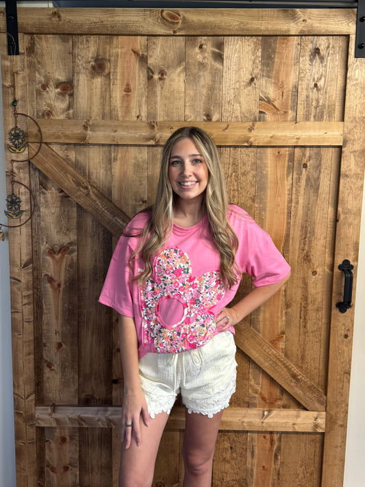 Floral Patchwork Raw Seam Oversize Tee