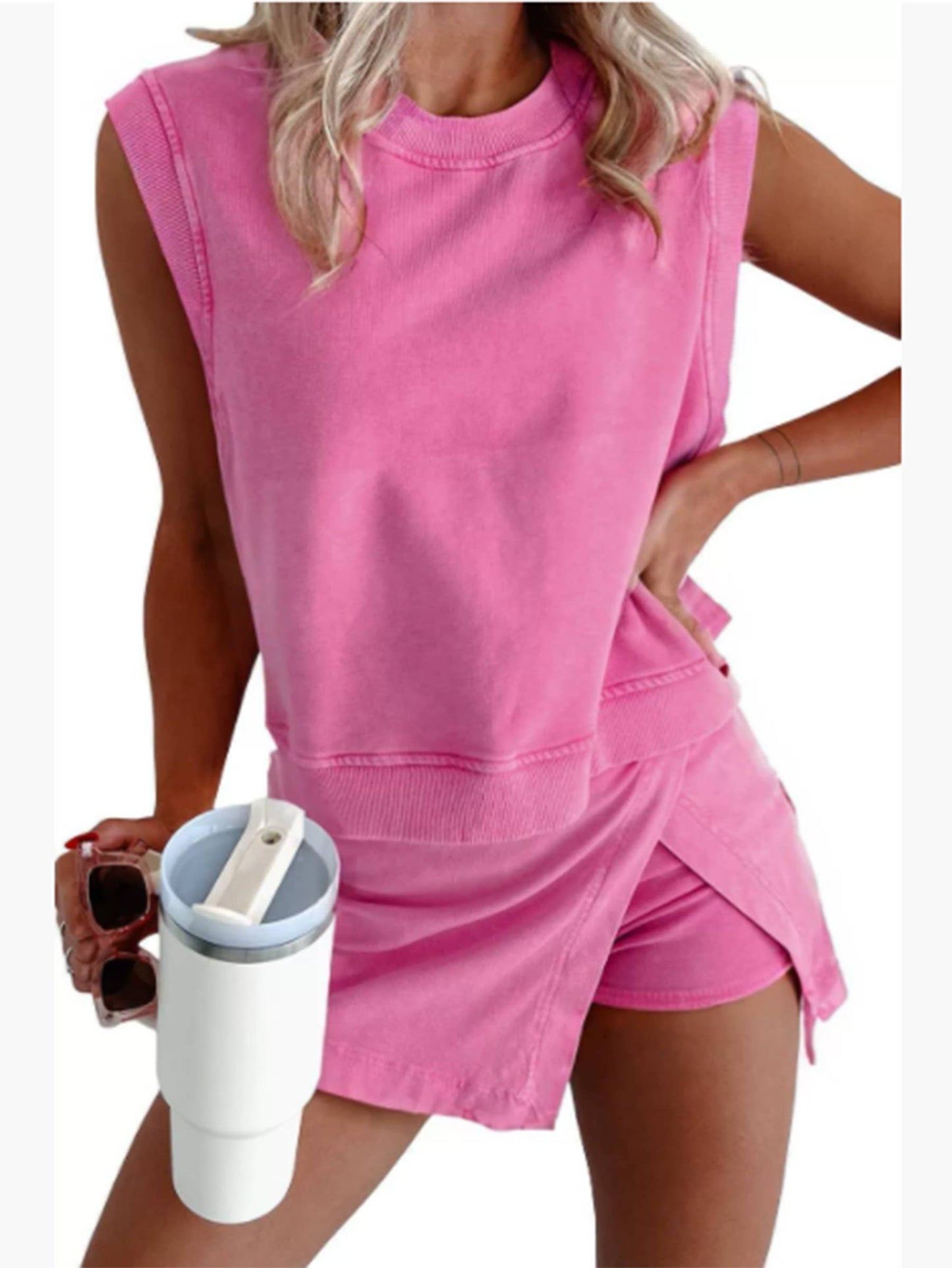 Round Neck Top and Skort Set