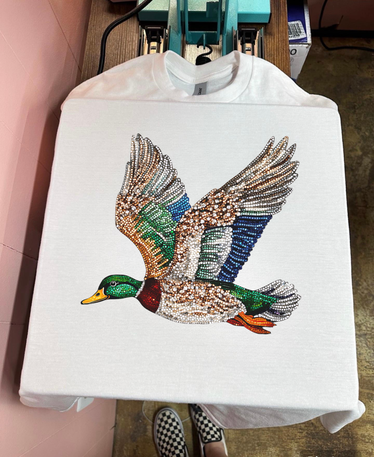 Faux Rhinestone Mallard Tee or Crewneck