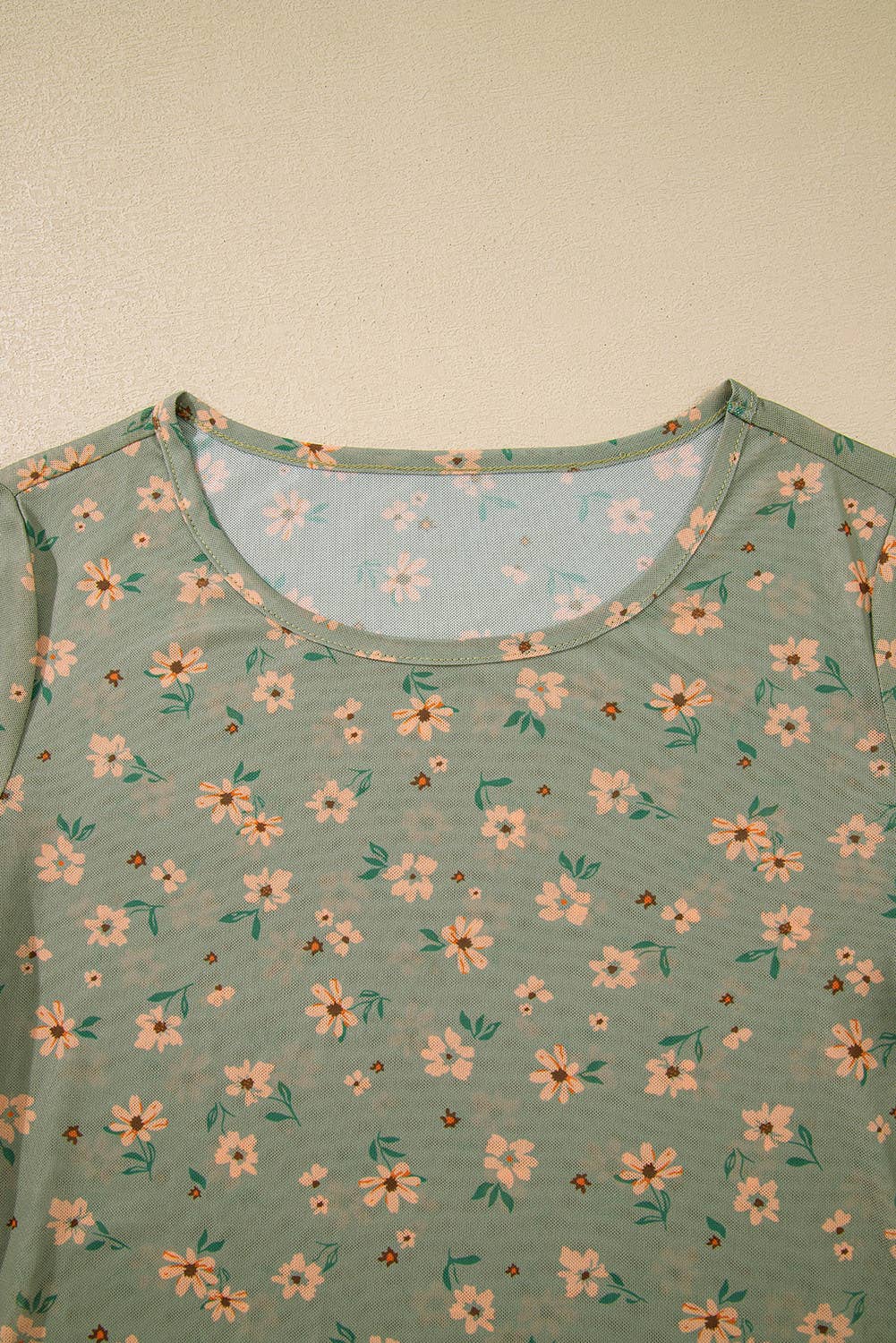 Vintage Floral Print Southern Style Mesh Long Sleeve Top